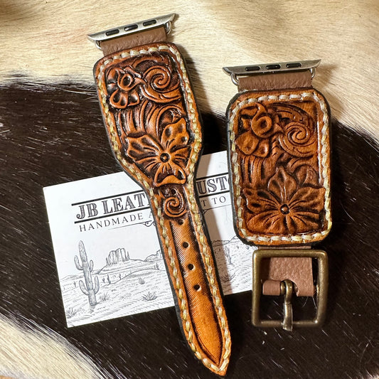 Flower/ScrollWork Leather Watch Band