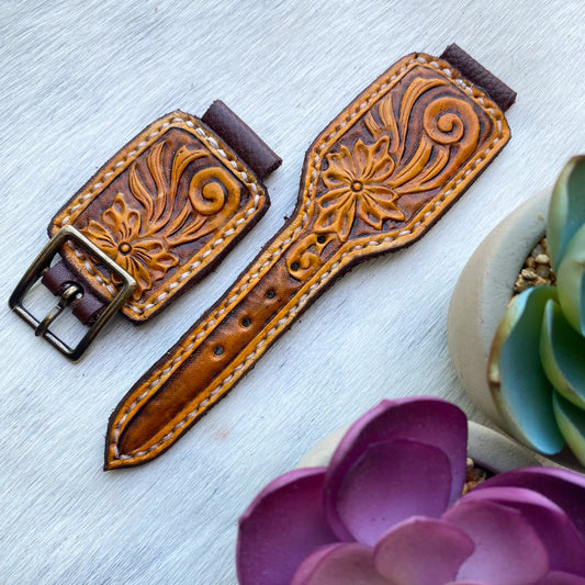 Flower/Scroll Leather Watch Band