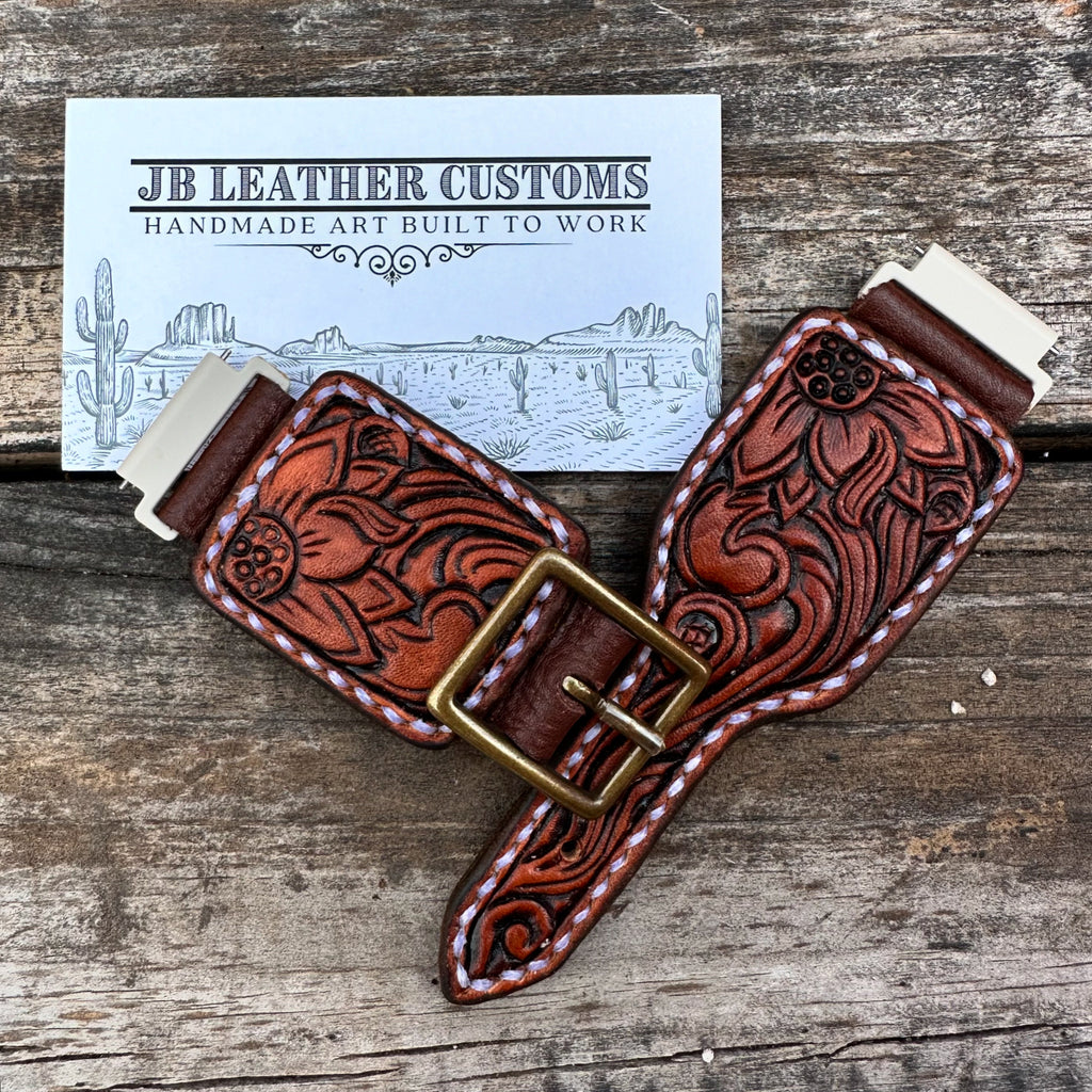 "The Jolene" Sunflower & Scroll Spur Strap Watch Band