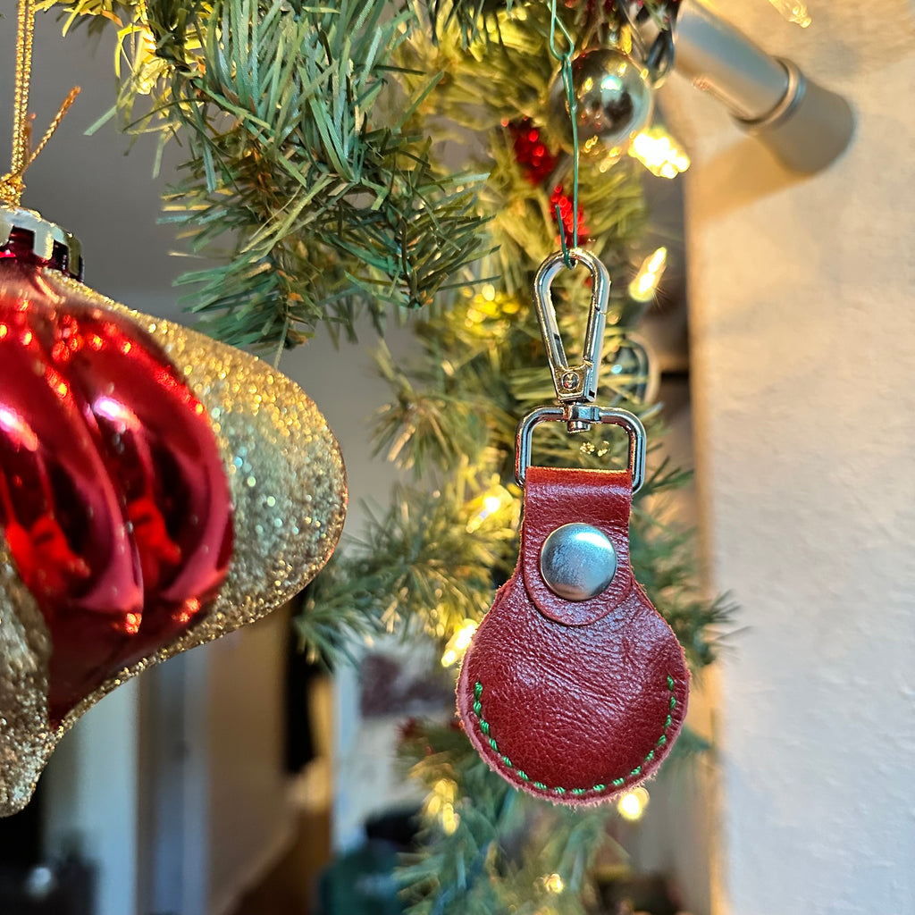 Red Festive Leather Air Tag Holder