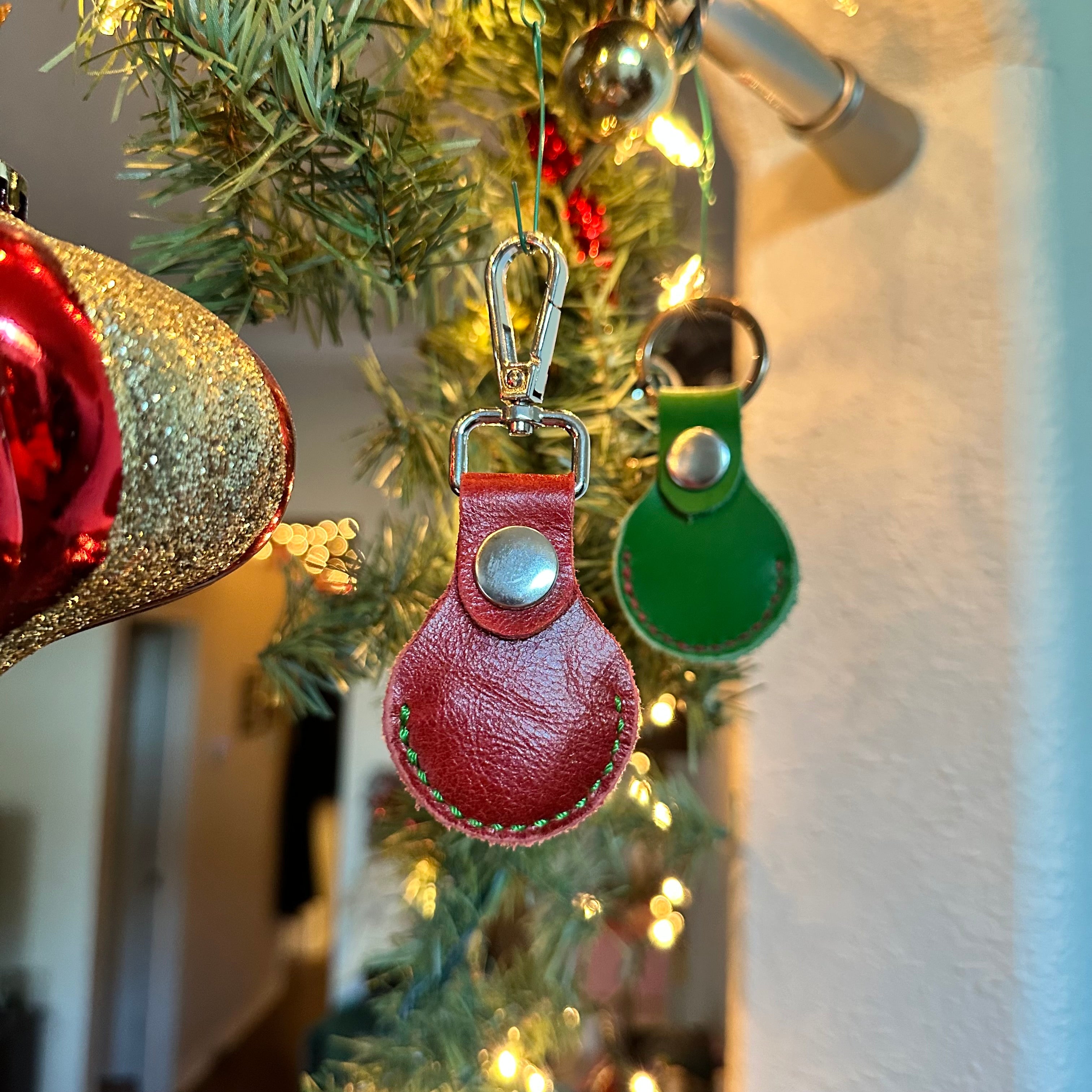 Red Festive Leather Air Tag Holder