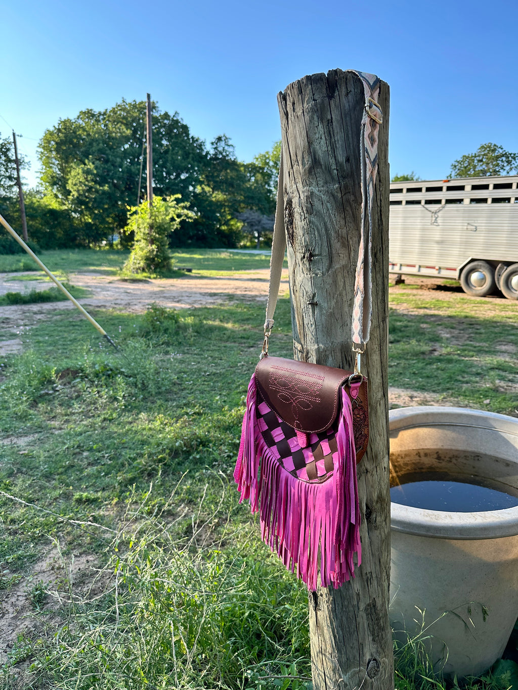 "The Belle" – One-of-a-Kind Woven Fringe Leather Purse