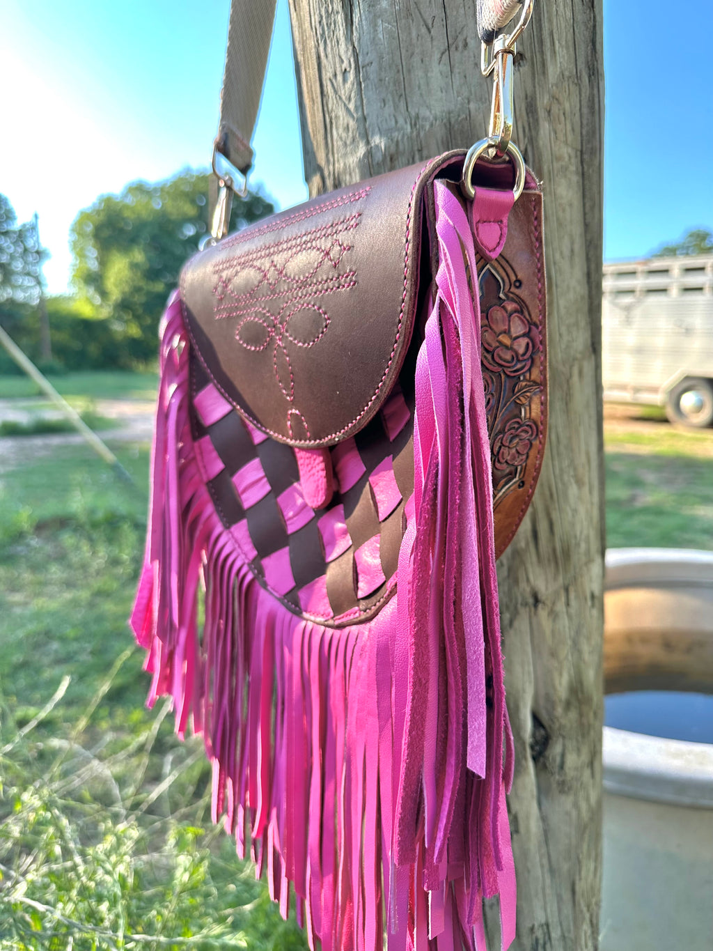 "The Belle" – One-of-a-Kind Woven Fringe Leather Purse