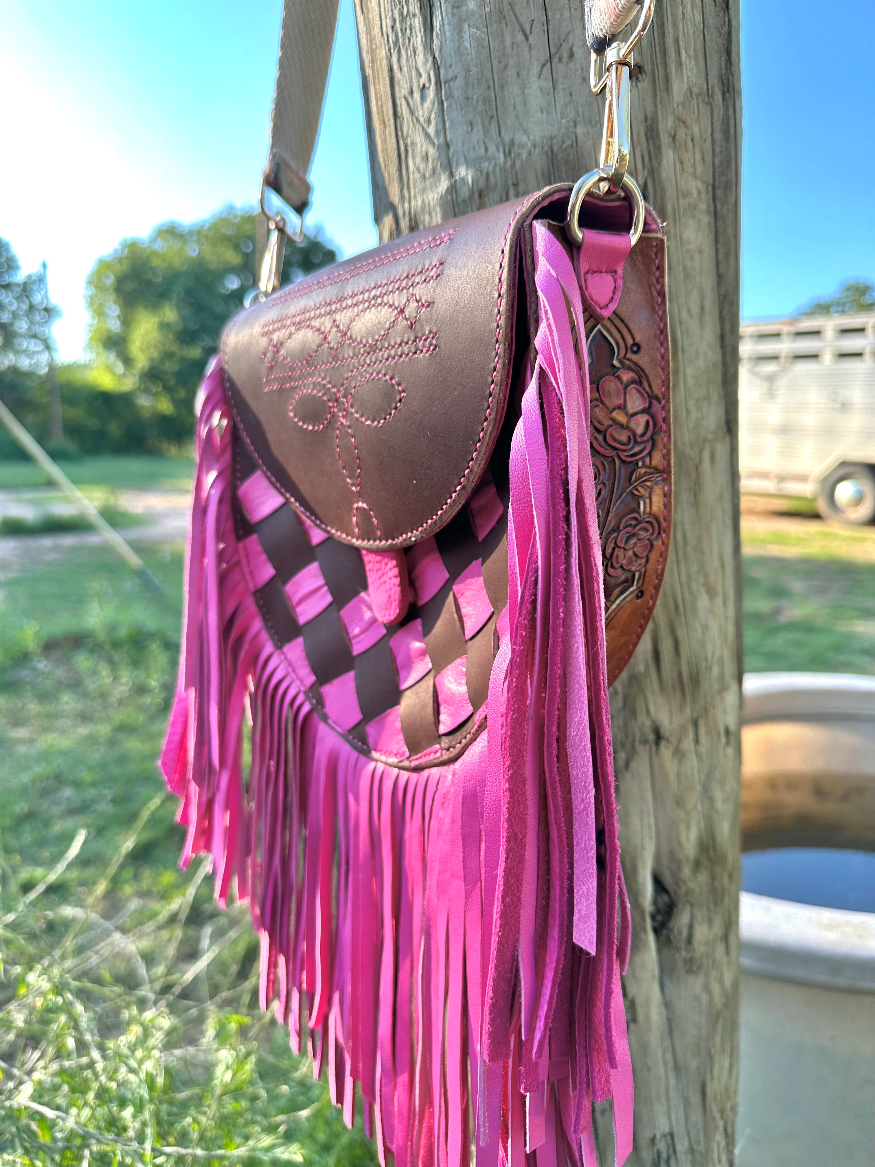 "The Belle" – One-of-a-Kind Woven Fringe Leather Purse