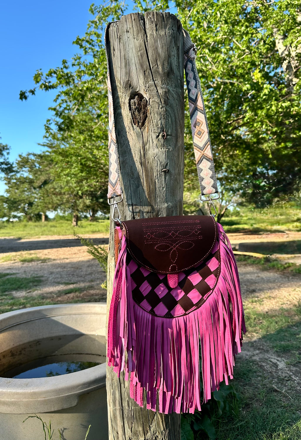 "The Belle" – One-of-a-Kind Woven Fringe Leather Purse