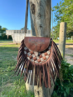 "The Sierra" – Woven Fringe Leather Purse with Blue Boot Stitch
