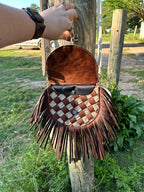 "The Sierra" – Woven Fringe Leather Purse with Blue Boot Stitch