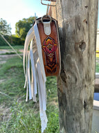 "The Rosewood" – Woven Fringe Leather Purse with Sunset Flower