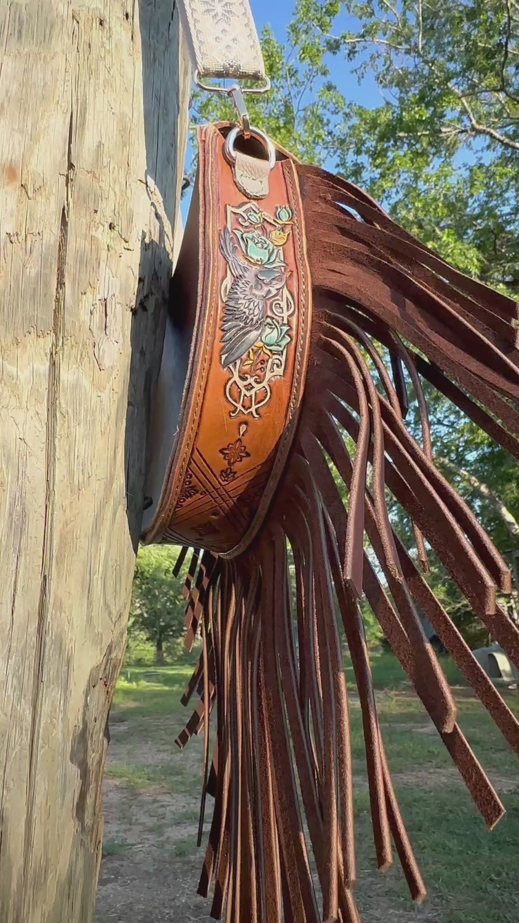 "The Sierra" – Woven Fringe Leather Purse with Blue Boot Stitch