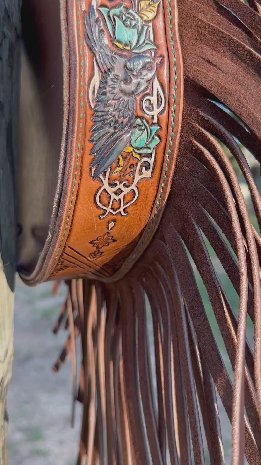 "The Sierra" – Woven Fringe Leather Purse with Blue Boot Stitch