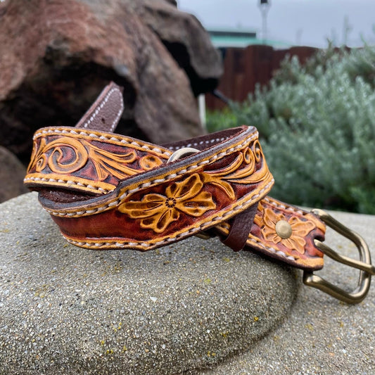 Maroon/Tan Leather Dog Collar