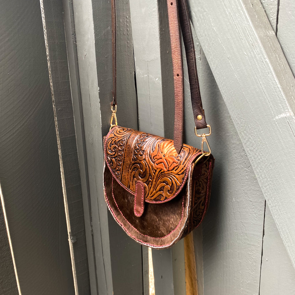 Rose Gold-Tooled Leather Hair on Hide Purse
