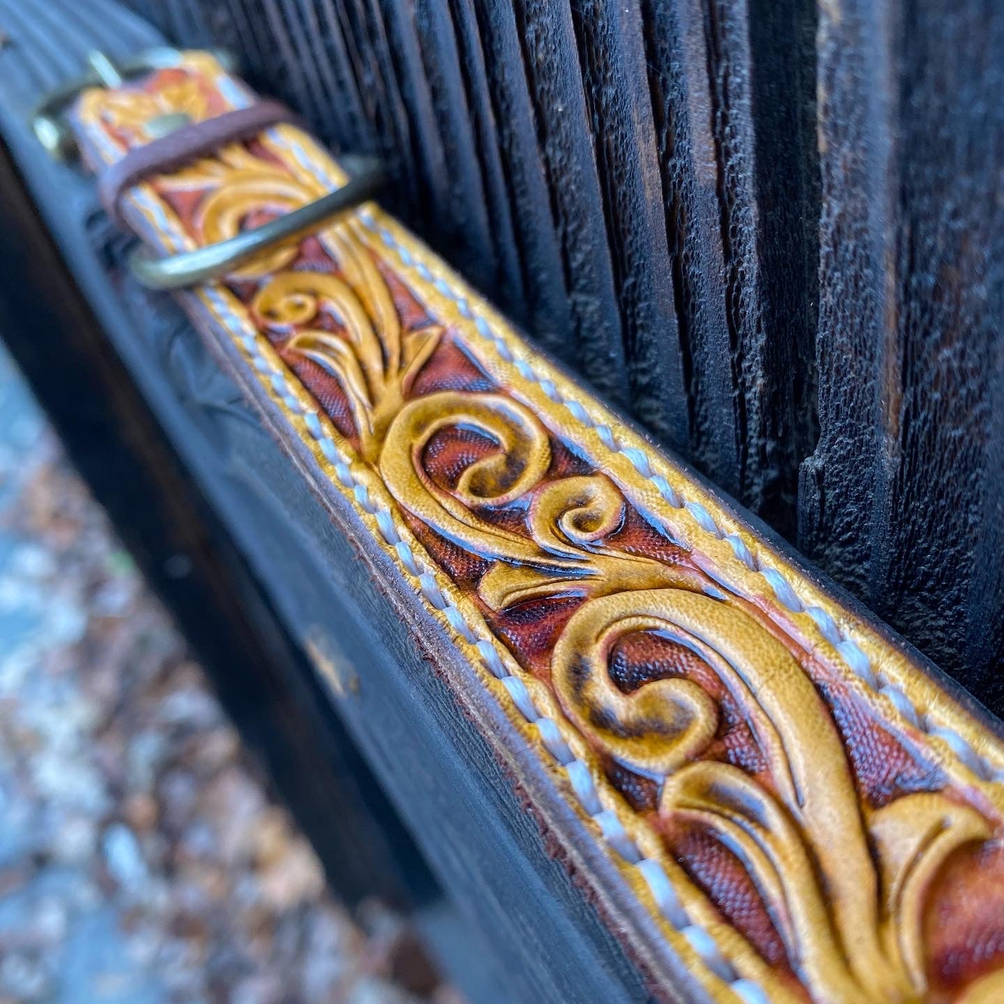 Maroon/Tan Leather Dog Collar