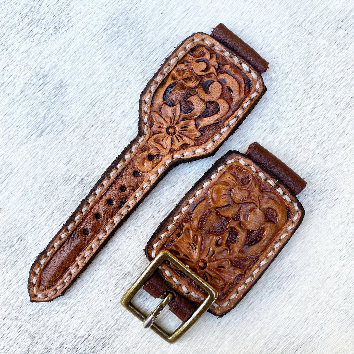 Flower/ScrollWork Leather Watch Band