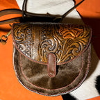 Rose Gold-Tooled Leather Hair on Hide Purse