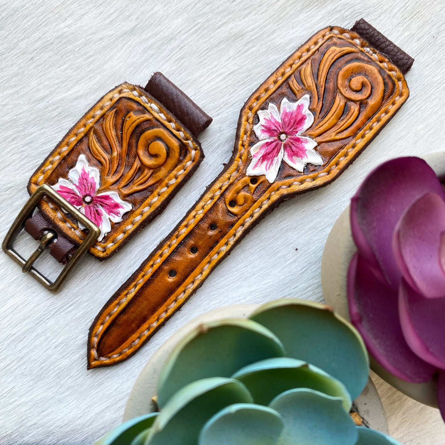 Pink Flower/Scroll Watch Band