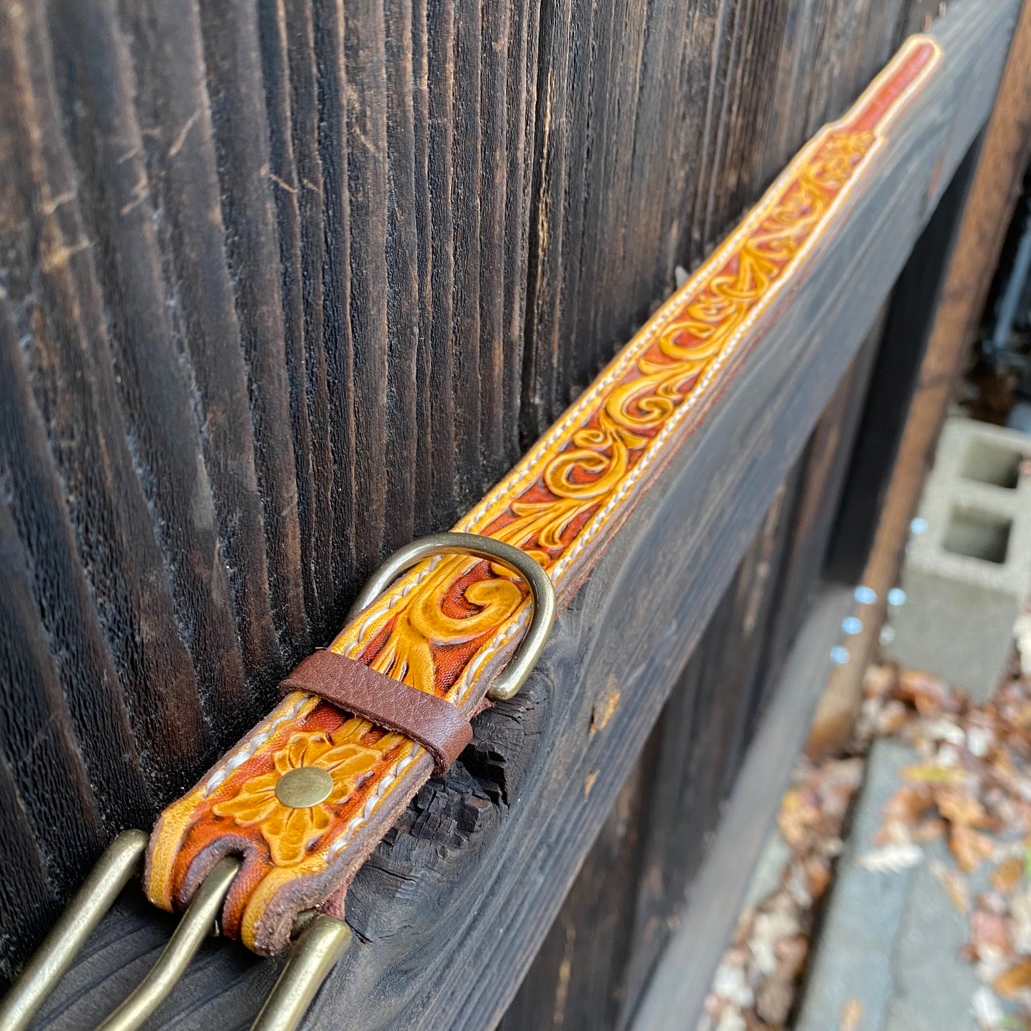 Maroon/Tan Leather Dog Collar