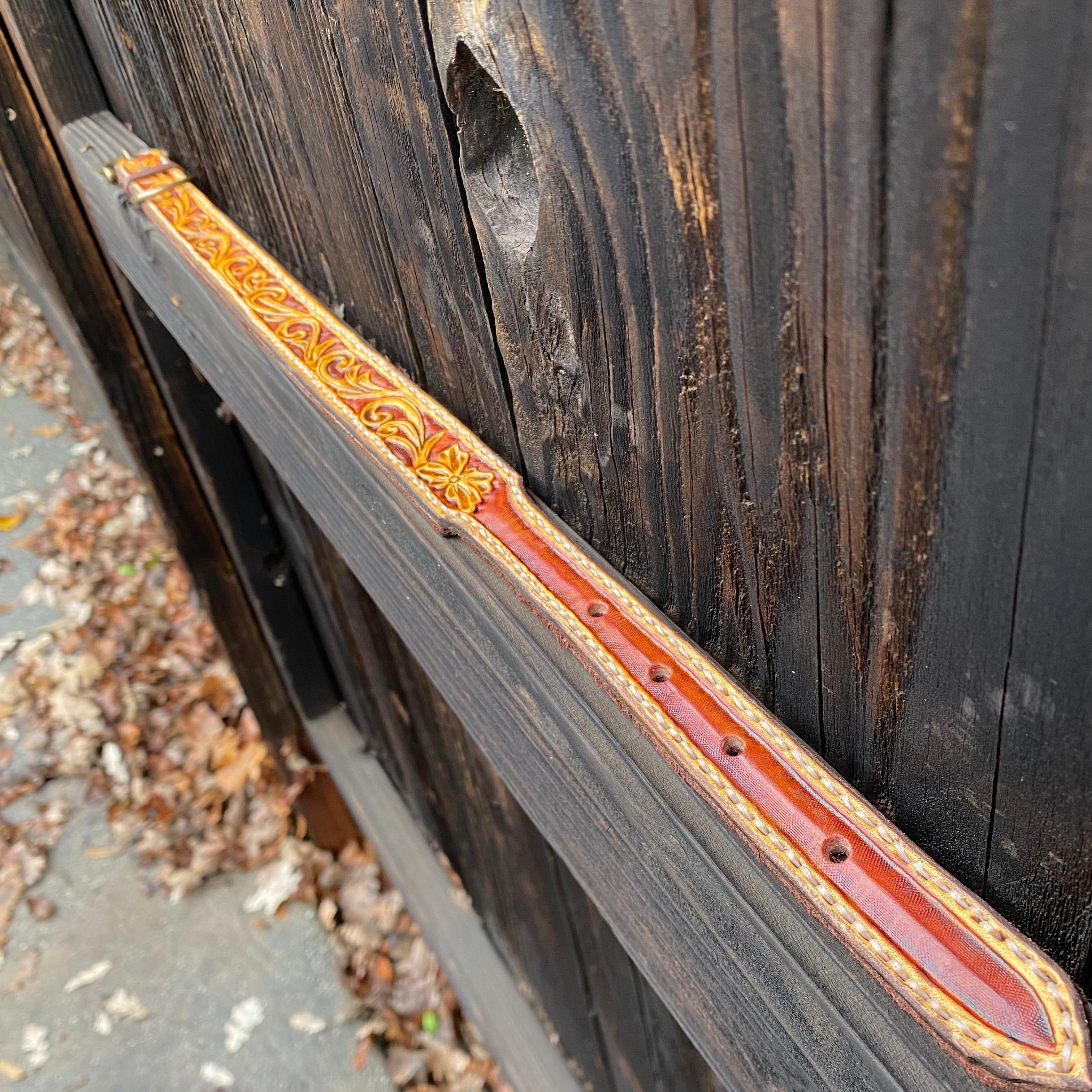 Maroon/Tan Leather Dog Collar