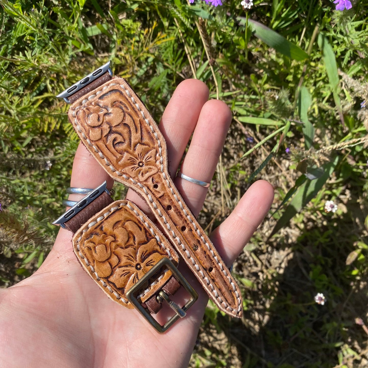 Flower/ScrollWork Leather Watch Band