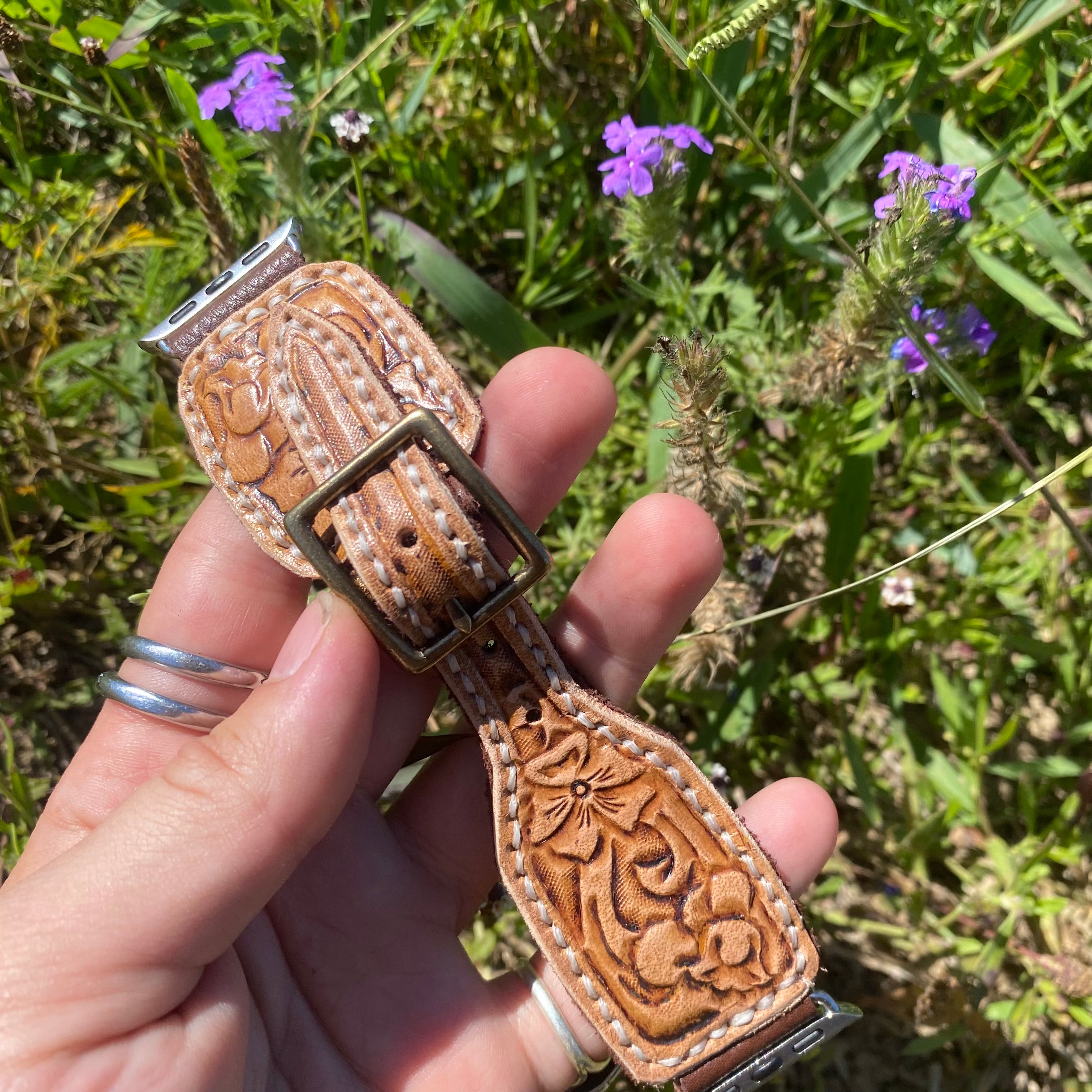 Flower/ScrollWork Leather Watch Band