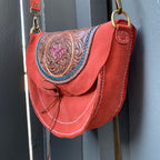 Coral/Blue Tooled Leather Suede Purse
