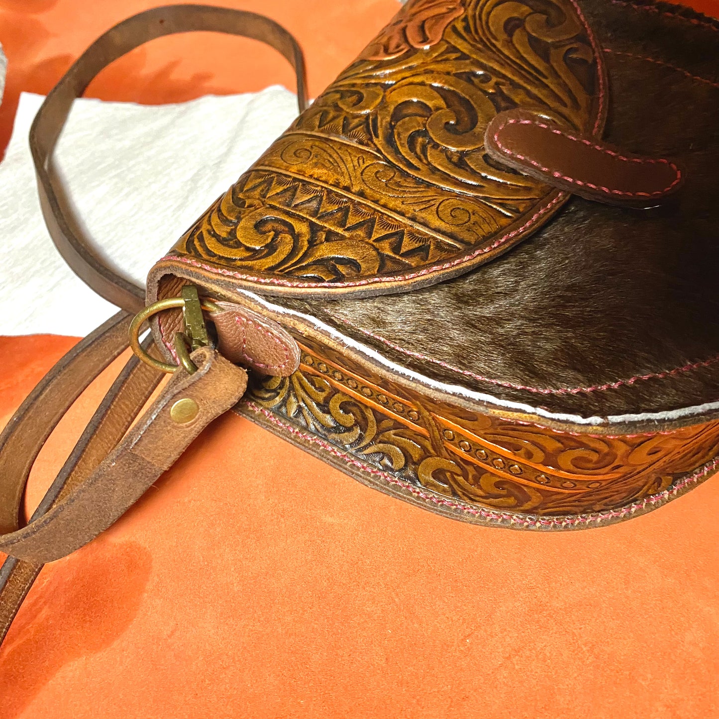 Rose Gold-Tooled Leather Hair on Hide Purse