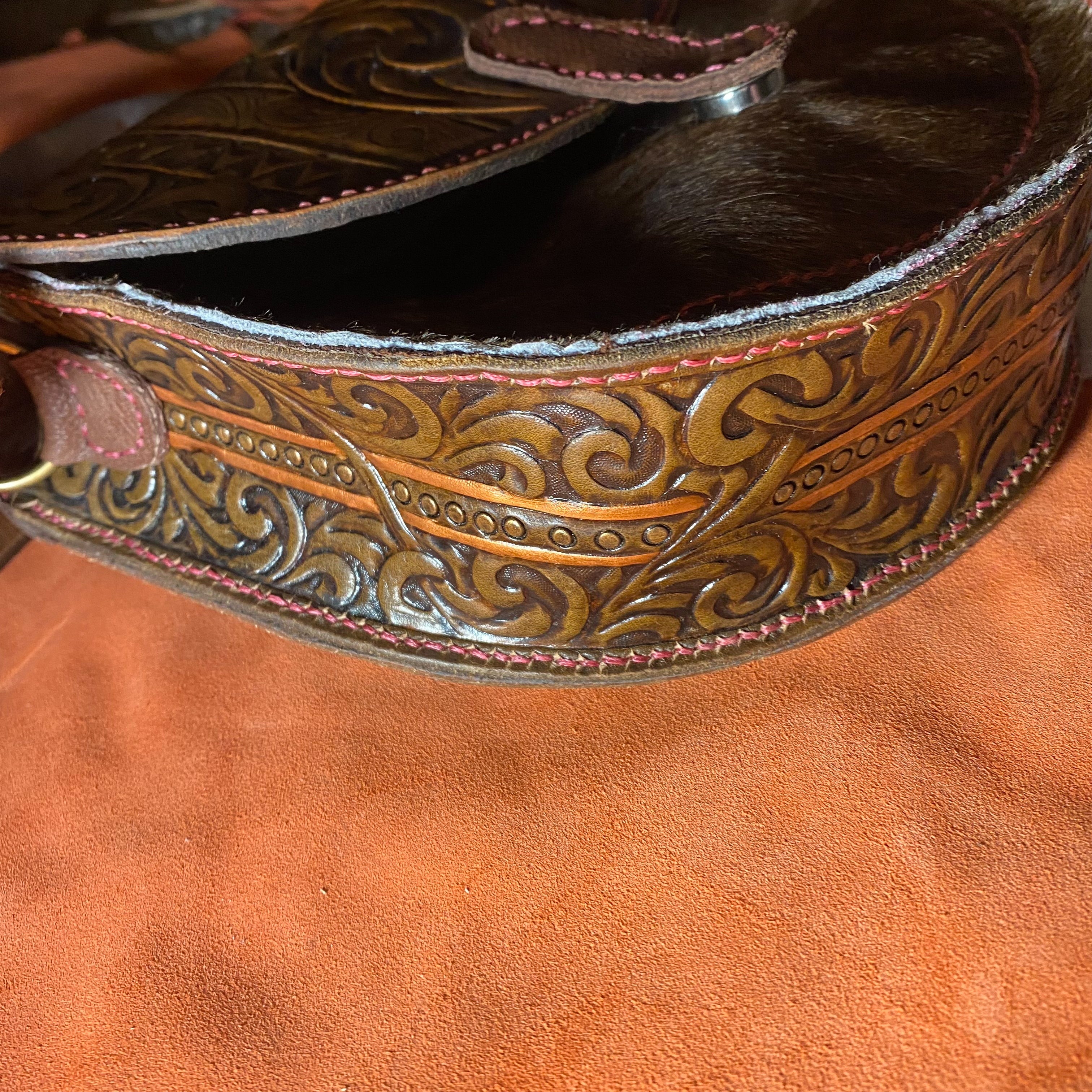 Rose Gold-Tooled Leather Hair on Hide Purse