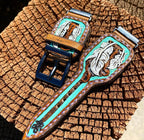 Teal Leather Feather Watch Band