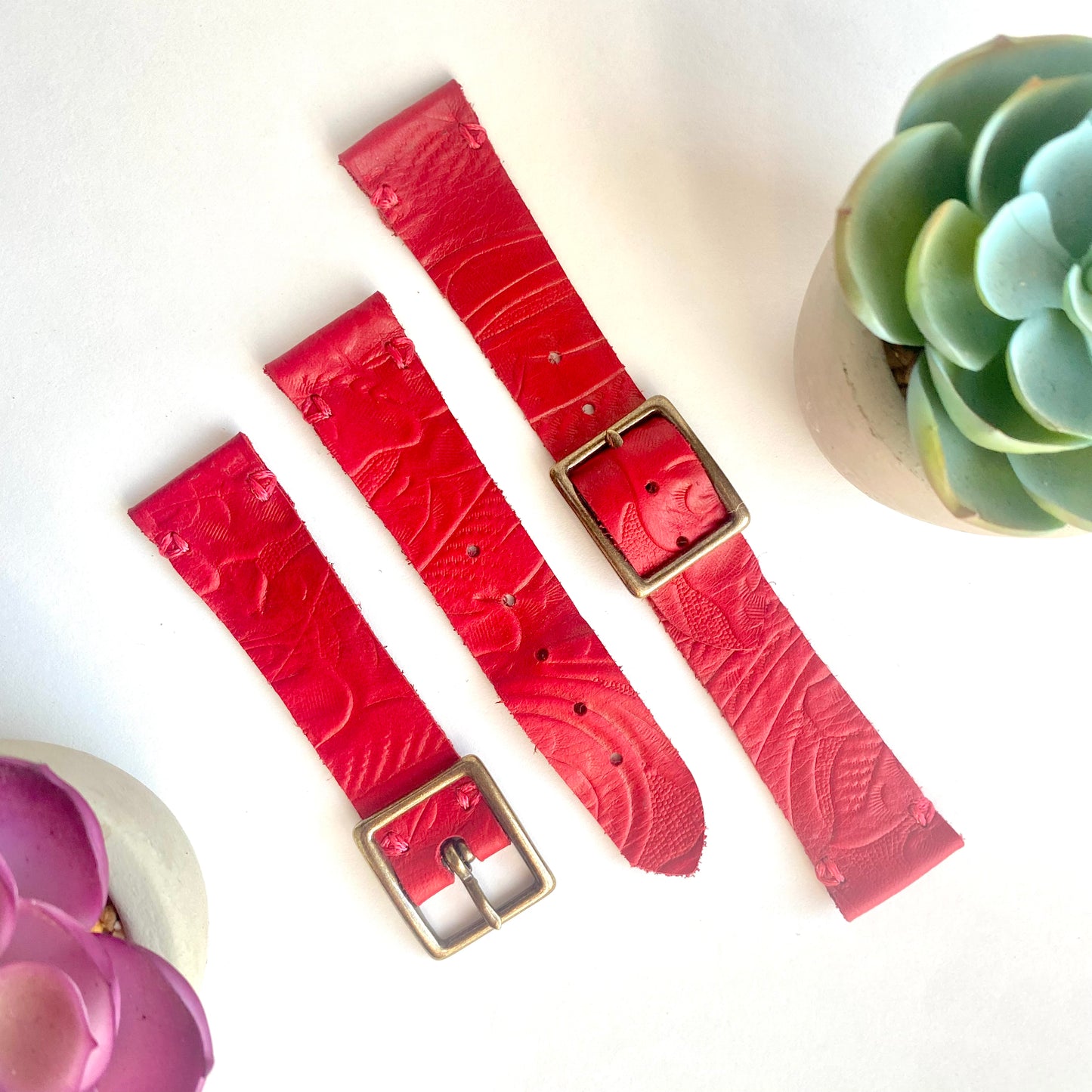 Red Leather Watch Band