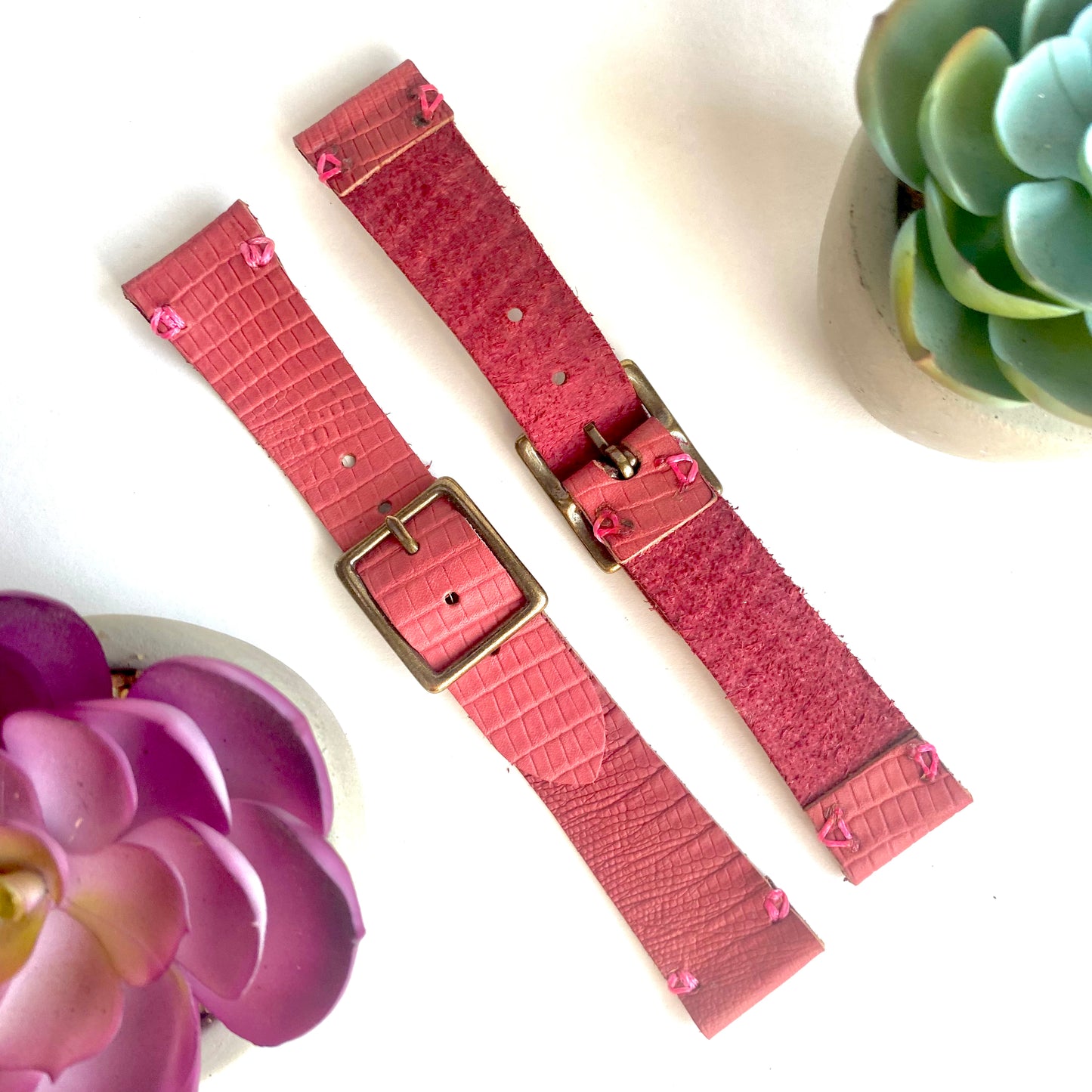 Pink Leather Apple Watch Band